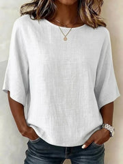 Crew Neck Half Sleeve Plain Printing Regular Micro-Elasticity Regular Fit Blouse For Women