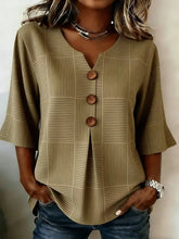 Women V Neck Half Sleeve Brown Striped Peplum Regular Fit Blouse