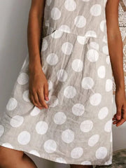 Women's Polka Dot Sleeveless Crew Neck Cotton Blend Casual Midi Dress