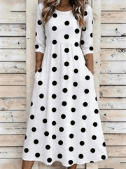 Women Polka Dots Summer Dress Crew Neck Half Sleeve A-Line Maxi Dress