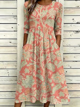 Women Floral Summer Dress Crew Neck Half Sleeve A-Line Maxi Dress