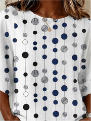 Crew Neck Half Sleeve Abstract Polka Dots Printing Regular Micro-Elasticity Loose Blouse For Women