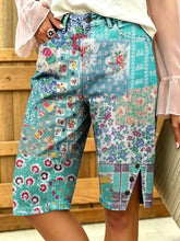 Women's Vintage Floral Patchwork Print Denim Bermuda Shorts