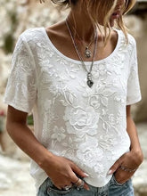 White 3D Floral Embroidered Crew Neck Tee