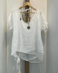 Plus Size Irregular Hem Solid Lace-Up T-Shirt