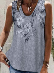 Floral Printed Casual V Neck Sleeveless Tank Top