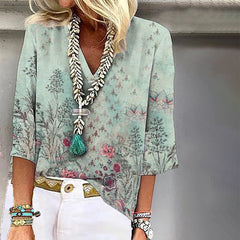 Women's Summer Tops Casual Country V Neck Fashion Loose Blouse