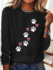 Heart Dog V-Neck Long Sleeve Shirt Fun Text Print