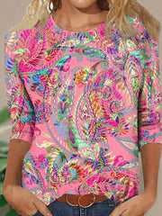 Showy Ethnic Print Round Neck Blouse