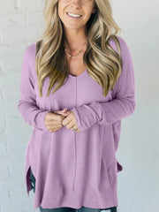 Plain V-neck Long Sleeve Casual Sweater