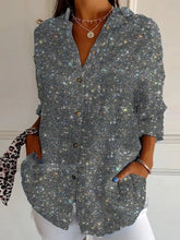 Geometric Sequins Shirt Collar Long Sleeve Loose Shirt