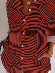 Geometric Stripes Shirt Collar Long Sleeve Lightweight Regular Fit Shirt