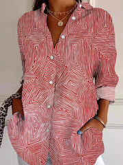 Geometric Print Shirt Collar Long Sleeve Lightweight Regular Fit Shirt