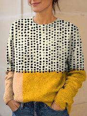 Polka Dot Color Block Crew Neck Long Sleeve Casual Sweater