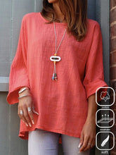 Casual Crew Neck 3/4 Sleeves Plain Blouse