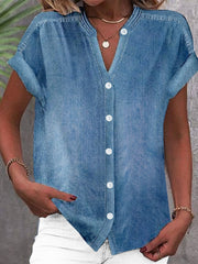 Casual Denim Stand Collar Short Sleeve Shirt