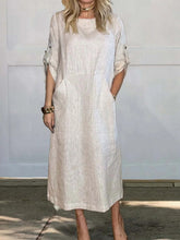 Loose Fit Plain Casual Crew Neck Dress