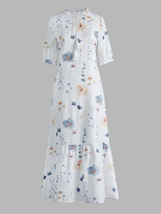Floral V-neck Half Sleeve Loose Fit Maxi Dress