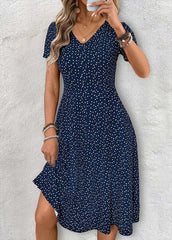 Polka Dot V-neck Short Sleeve Elegant Midi Dress