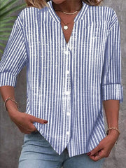 Stripe Stand Collar Long Sleeve Casual Daily Shirt