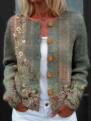 Vintage Floral Print Long Sleeve Comfy Casual Cardigan