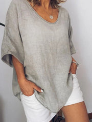 Summer Holiday Solid Crew Neck Half Sleeve Blouse