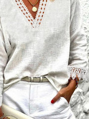 Plain Lace Edge Long Sleeve Casual Shirt