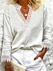 Plain Lace Edge Long Sleeve Casual Shirt