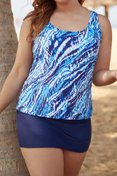 Abstract Tie Dye Wide Straps with Navy Skirt Tankini