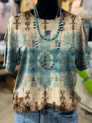 Vintage Round Neck Short Sleeve Casual T-Shirt