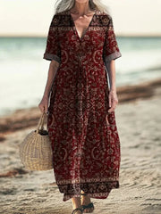 Vintage Casual V-neck Half Sleeve Dress