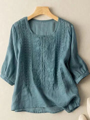 Blue Half Sleeve Round Neck Blouse