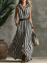 Black-white Striped Sleeveless Maxi Dress