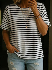 Classic Comfort Striped Round Neck Short-sleeve T-shirt