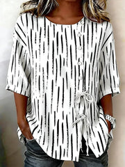Abstract Striped Round Neck Short Sleeve Top
