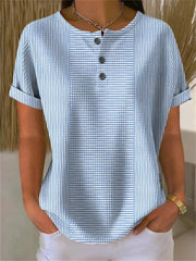 Casual Blue Striped Short Sleeve Blouse