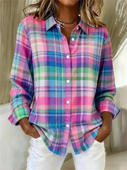 Colourful Plaid Long Sleeve Blouse