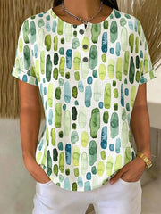 Watercolor Geometric Print Short Sleeve Top
