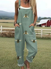 Women's Funny Bee Art Print Casual Wide Leg Jumpsuit