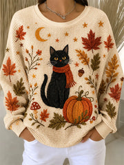 Casual Cat Crew Neck Long Sleeve Sweatshirt