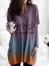 Alphabet Print V-neck Long Sleeves Blouse