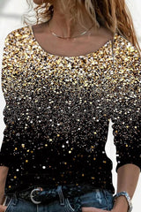 Glitter Print Round Neck Long Sleeves Sweatshirt