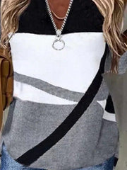 Color Block Casual Zipper Long Sleeves Sweatshirt