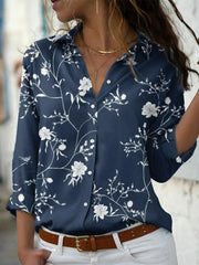 Floral Print Collared Buttons Long Sleeves Blouse