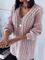 Casual Solid Color V-neck Long Sleeves Sweater