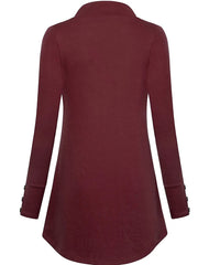 Solid Color V-neck Buttons Elegant Long Sleeves Blouse