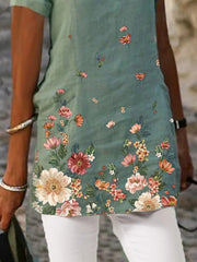 Floral Print V-neck Casual Short Sleeves Shirts