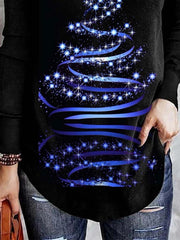 Christmas Tree Print V-neck Long Sleeves Sweatshirt