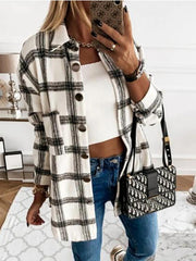 Plaid Print Lapel Buttons Long Sleeves Shirts Jacket