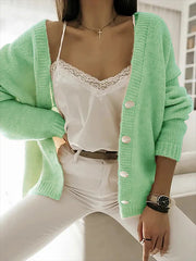Solid Color Buttons Long Sleeves Sweater Cardigan